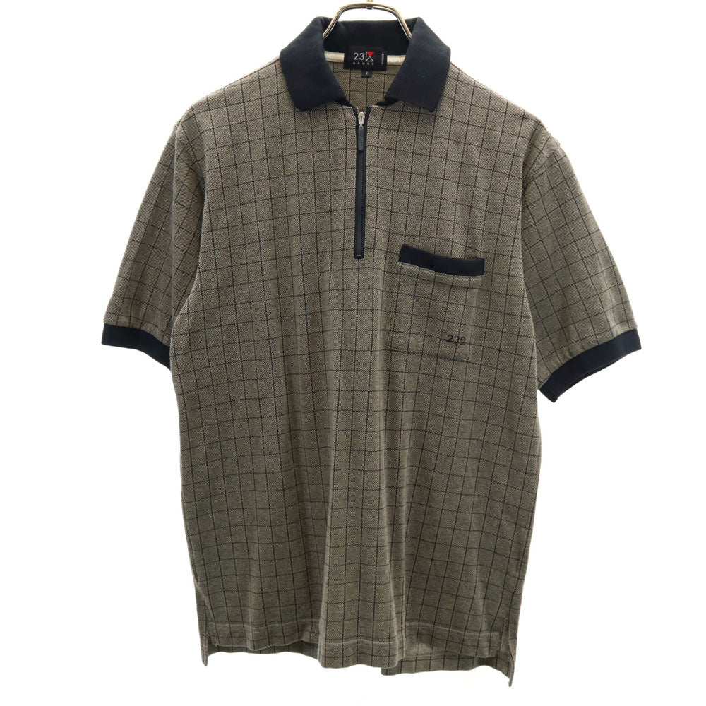 23区 日本製 半袖 ハーフジップ ポロシャツ 2 ブラック系 23ku SPORT 鹿の子地 メンズ