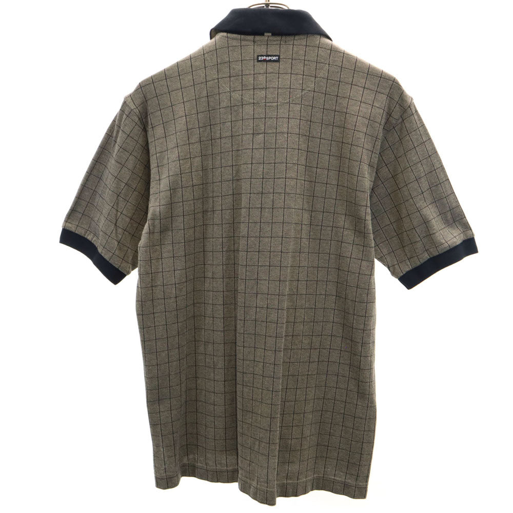 23区 日本製 半袖 ハーフジップ ポロシャツ 2 ブラック系 23ku SPORT 鹿の子地 メンズ