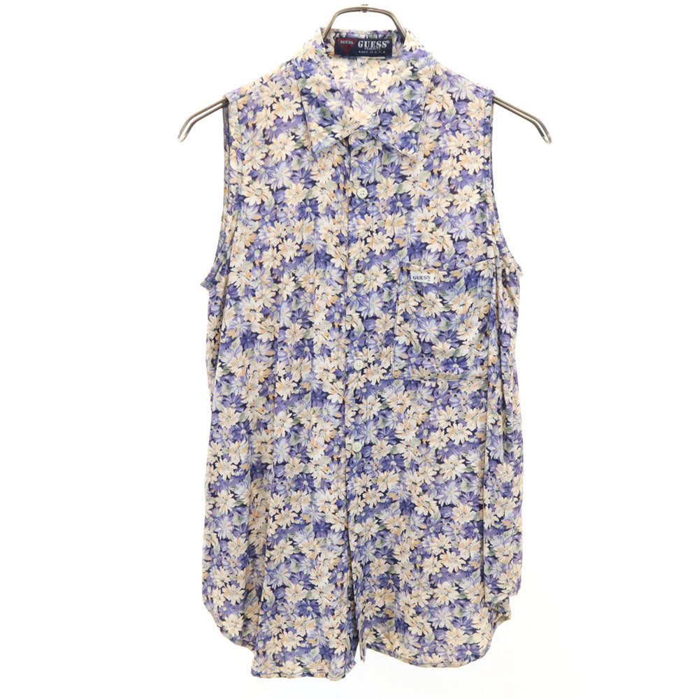 ゲス USA製 オールド 花柄 ノースリーブ シャツ M パープル系 Guess レディース