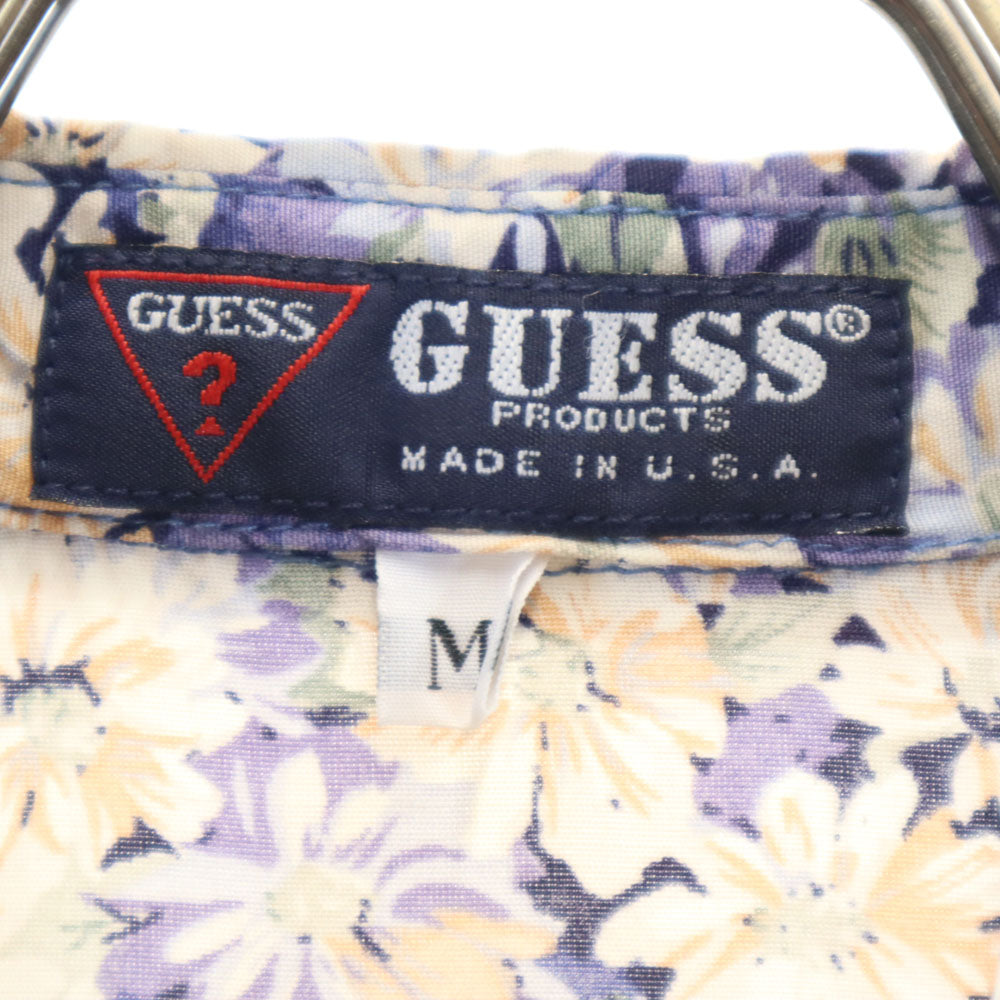 ゲス USA製 オールド 花柄 ノースリーブ シャツ M パープル系 Guess レディース