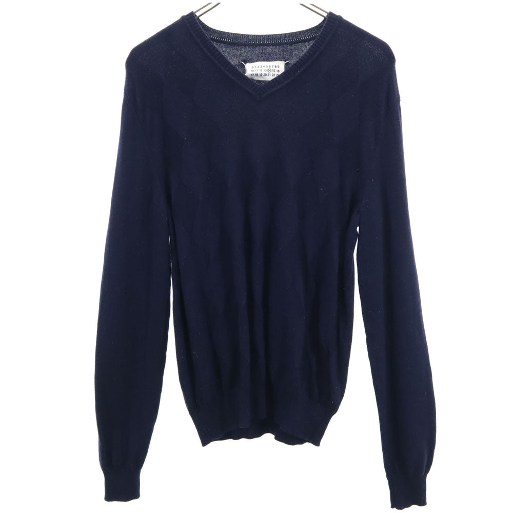 マルタンマルジェラ 14 イタリア製 アーガイル柄 長袖 Vネック セーター S ネイビー MARTIN MARGIELA ニット メンズ