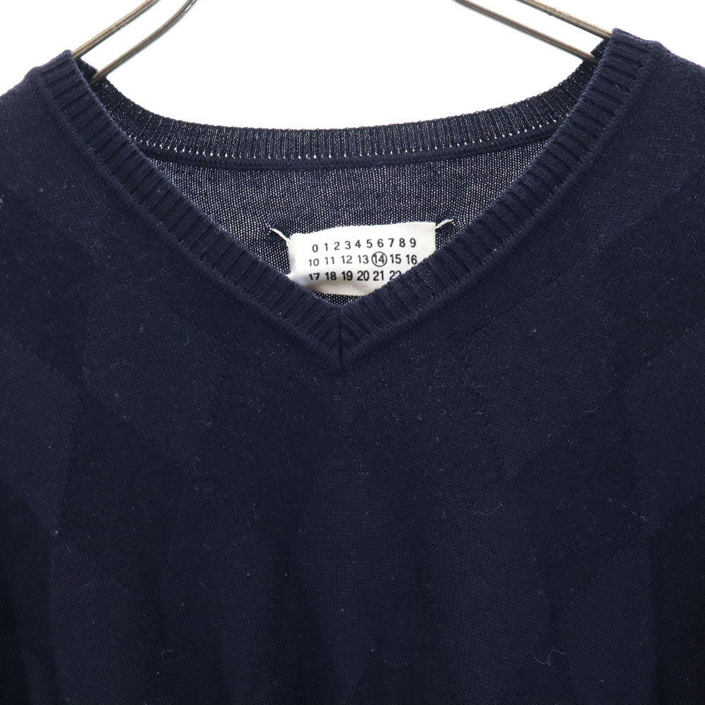 マルタンマルジェラ 14 イタリア製 アーガイル柄 長袖 Vネック セーター S ネイビー MARTIN MARGIELA ニット メンズ