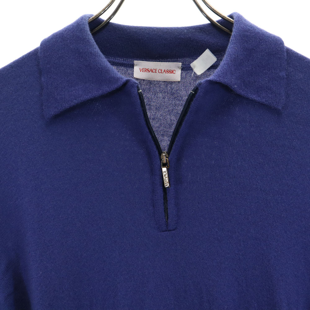 ヴェルサーチ クラシック イタリア製 長袖 ハーフジップ セーター M 青紫 ニット メンズ