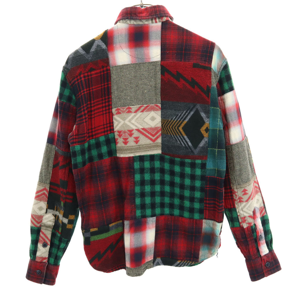 RRL ダブルアールエル 未使用 ウールブレンド チェック柄 パッチワーク 長袖 シャツ XS 赤系 RALPH LAUREN タグ付き メンズ