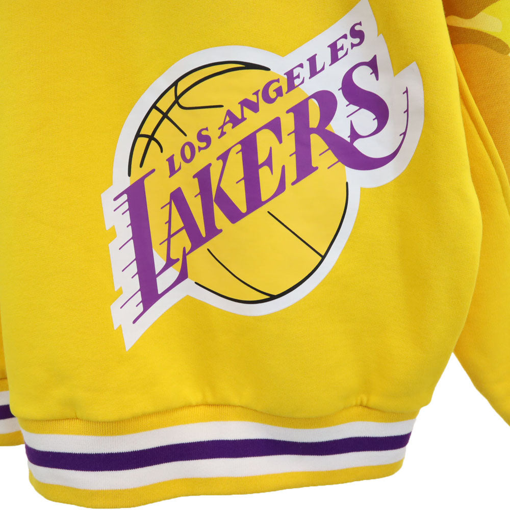 エーエイプ NBA レイカーズ コラボ 長袖 スウェットパーカー L イエロー AAPE ｘ LAKERS 裏起毛 スタジャン メンズ