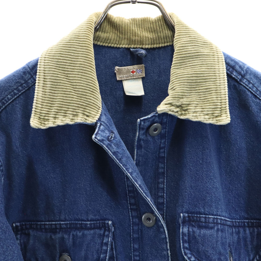 フレンチネイビー 90s 00s オールド デニムジャケット S ブルー FRENCH NAVY カバーオール レディース