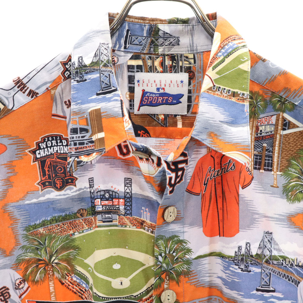 レインスポーツ 90s 00s オールド 総柄 半袖 アロハシャツ XL オレンジ REYNSPORTS ジャイアンツ 巨人 メンズ