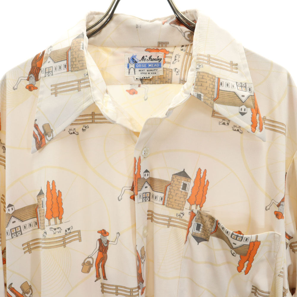 HORSE HEAD 70s ヴィンテージ 総柄 長袖 シャツ XL イエロー系 メンズ