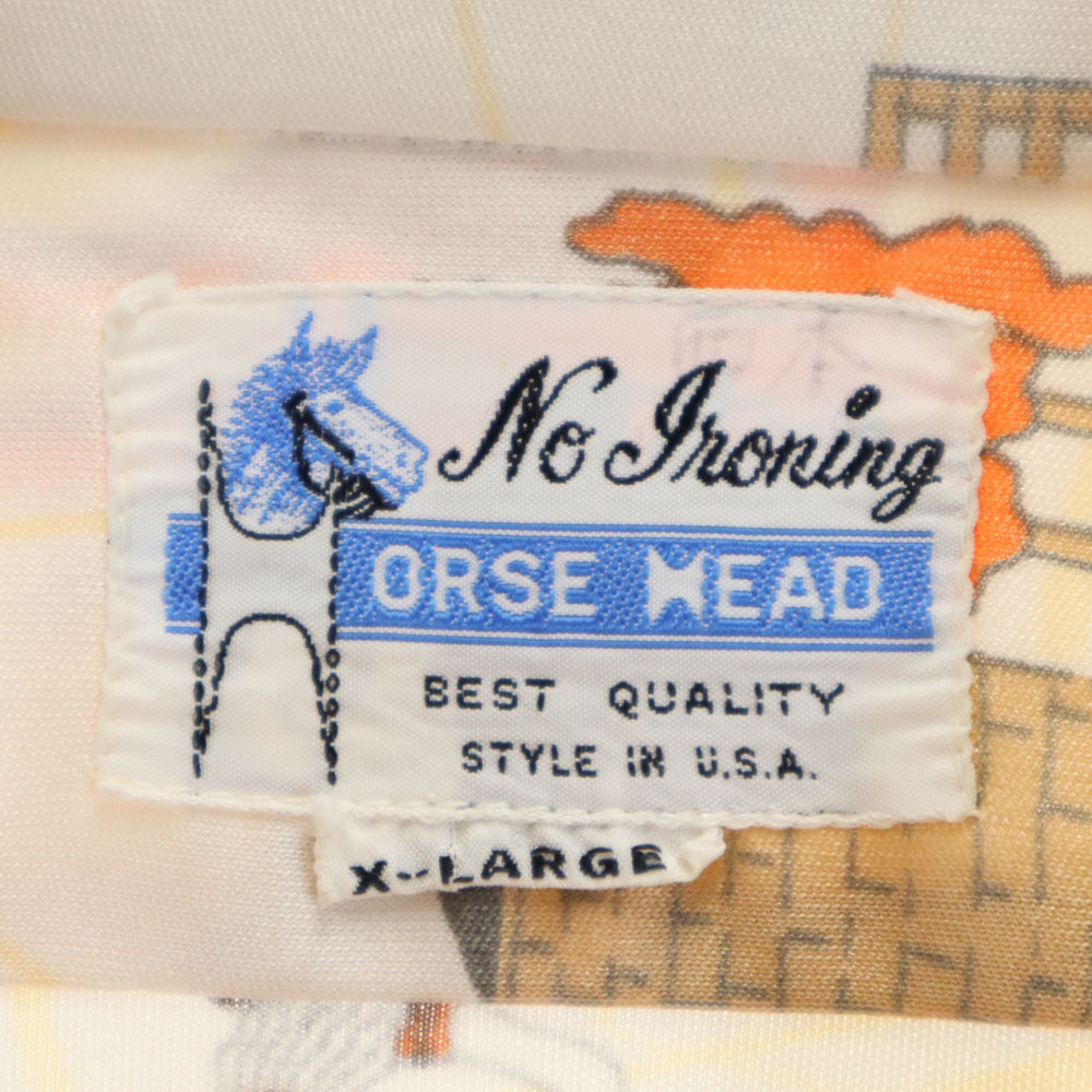 HORSE HEAD 70s ヴィンテージ 総柄 長袖 シャツ XL イエロー系 メンズ