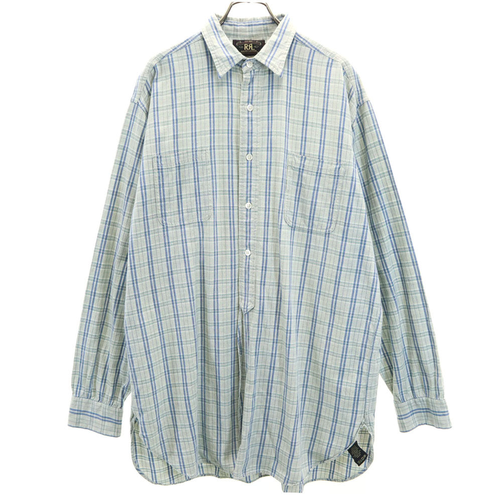 RRL ダブルアールエル 90s 初期タグ 赤3星 オールド チェック柄 長袖 ハーフボタン シャツ M ブルー系 RALPH LAUREN メンズ