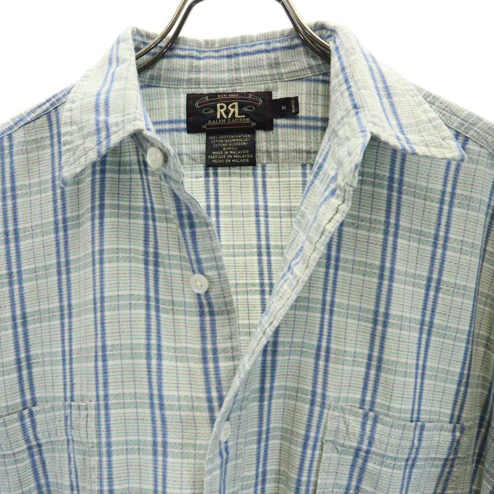 RRL ダブルアールエル 90s 初期タグ 赤3星 オールド チェック柄 長袖 ハーフボタン シャツ M ブルー系 RALPH LAUREN メンズ