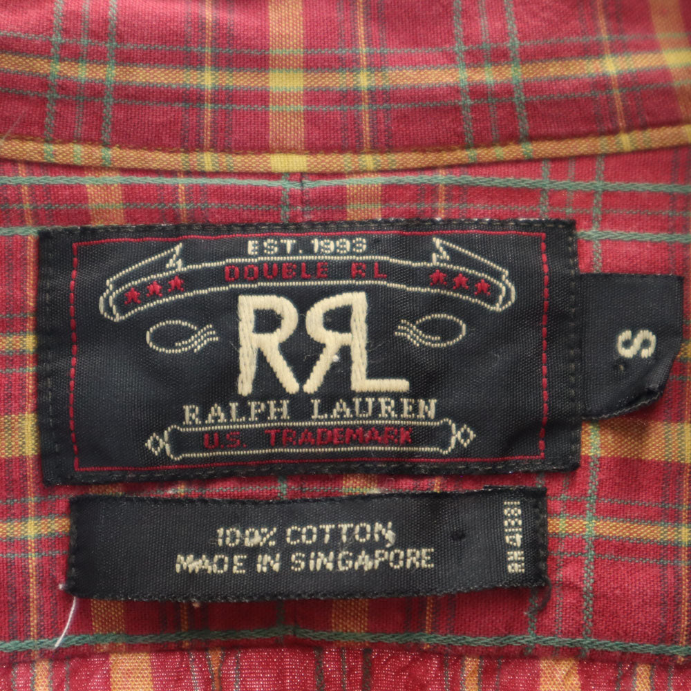 RRL ダブルアールエル 90s 初期タグ 赤3星 オールド チェック柄 長袖 シャツ S 赤系 RALPH LAUREN メンズ