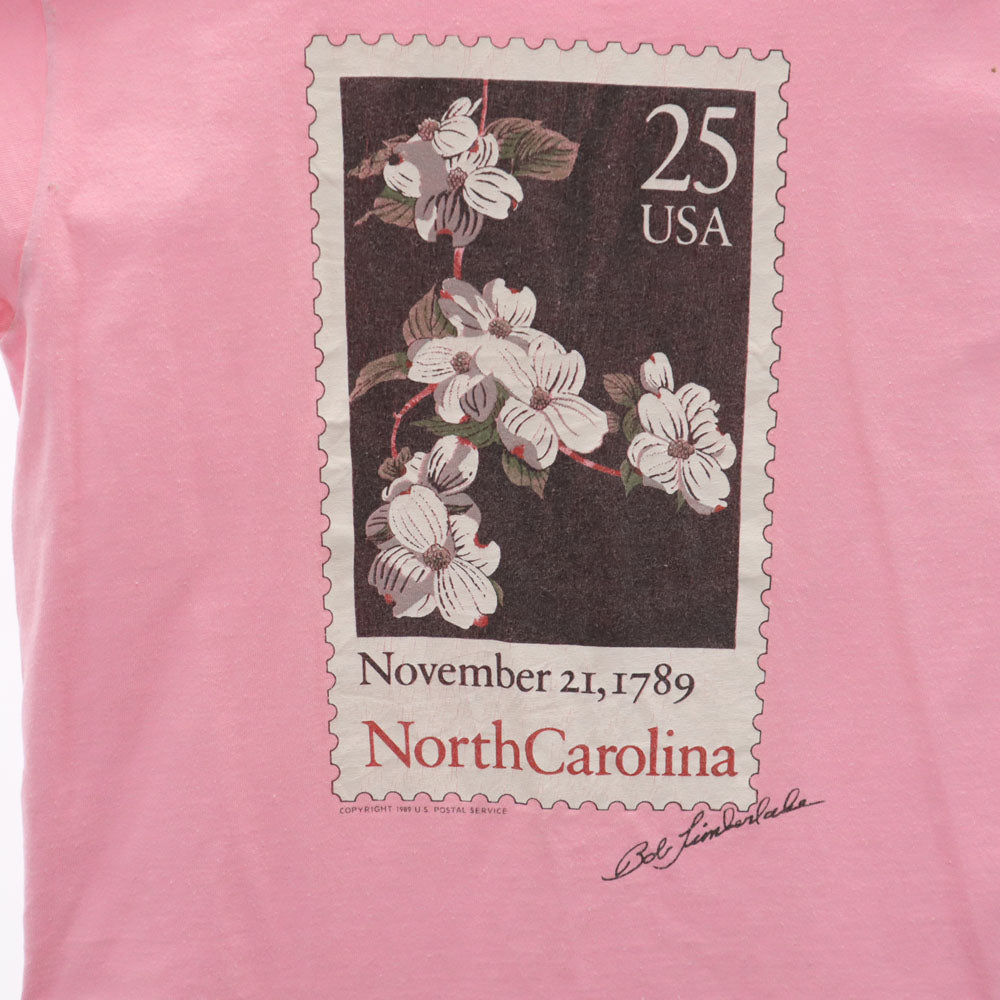 anvil アンヴィル 80s USA製 半袖 シングルステッチ Tシャツ M ピンク 切手 花 オールド ヴィンテージ メンズ