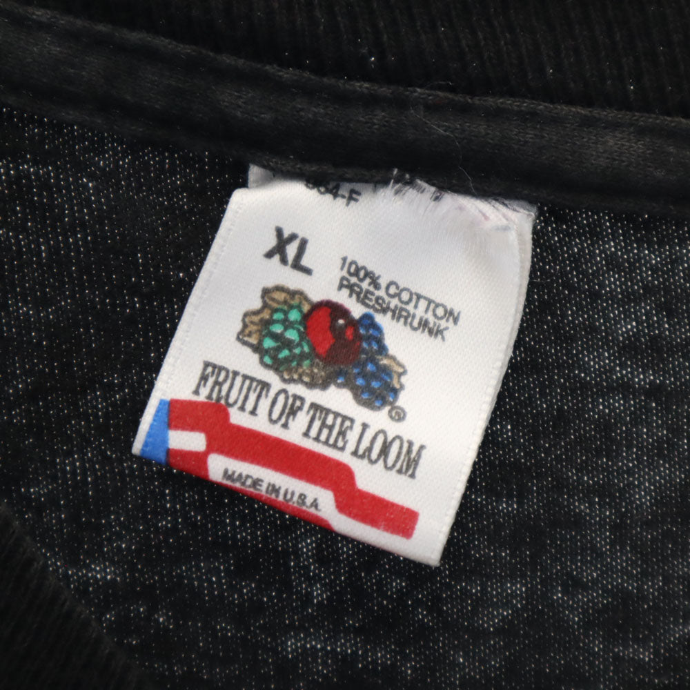 フルーツオブザルーム 90s USA製 BRYAN ネオンカラー 半袖 シングルステッチ Tシャツ XL ブラック FRUIT OF THE LOOM オールド ヴィンテージ メンズ