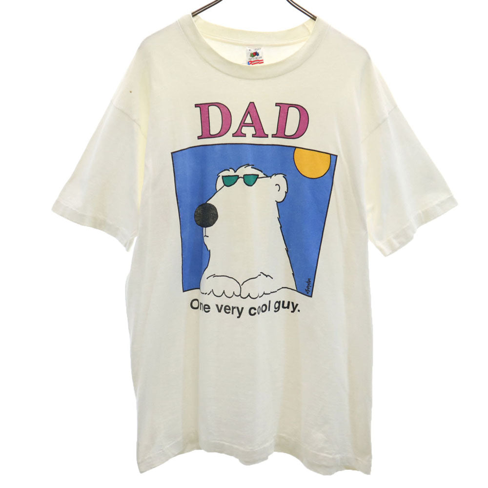 FRUIT OF THE LOOM フルーツオブザルーム 90s USA製 イラスト プリント 半袖 シングルステッチ boynton Tシャツ XL ホワイト系 ボイントン オールド ヴィンテージ メンズ