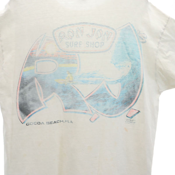 ロンジョン 90s USA製 バック サーフプリント 半袖 シングルステッチ 胸ポケット Tシャツ XL ホワイト系 RONJON オールド ヴィンテージ メンズ