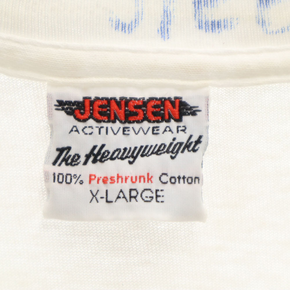 JENSEN ジェンセン 90s USA製 プリント 半袖 シングルステッチ Tシャツ XL ホワイト系 オールド ヴィンテージ メンズ