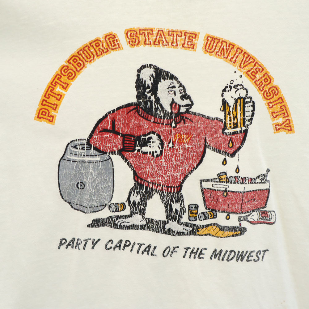 Hanes ヘインズ 80s USA製 カレッジプリント 半袖 シングルステッチ Tシャツ XL ホワイト系 オールド ヴィンテージ メンズ