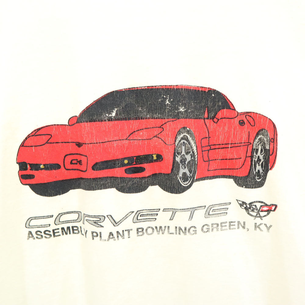 90s CORVETTE プリント 半袖 シングルステッチ Tシャツ ベージュ系 オールド ヴィンテージ メンズ