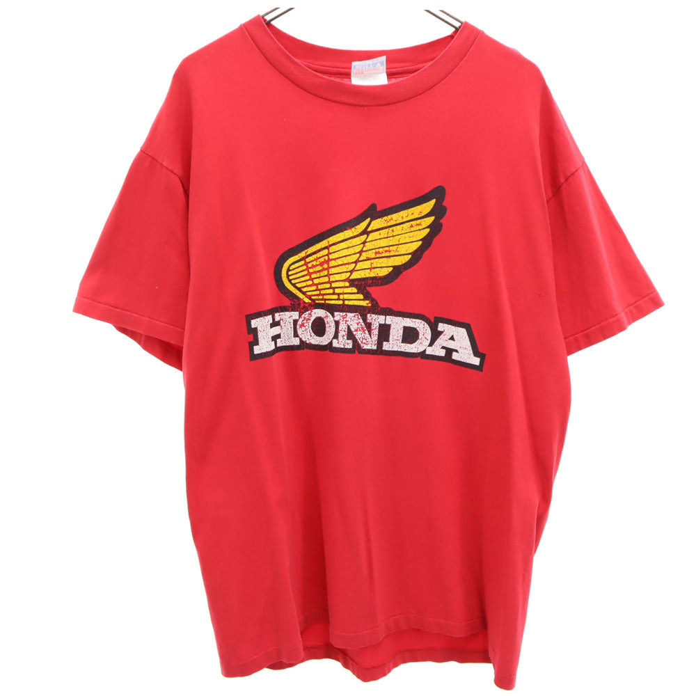 Hanes ヘインズ 90s ウィングマーク 半袖 HONDA Tシャツ L レッド系 ホンダ オールド ヴィンテージ メンズ