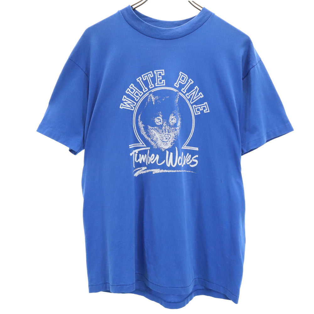 Hanes ヘインズ 90s プリント 半袖 シングルステッチ Tシャツ L ブルー系 オールド ヴィンテージ メンズ