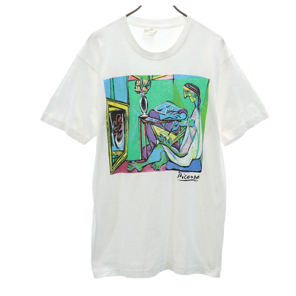 ピカソ 90s USA製 アートプリント 半袖 シングルステッチ Tシャツ L ホワイト RALPH MARLIN ラルフマーリン オールド ヴィンテージ メンズ