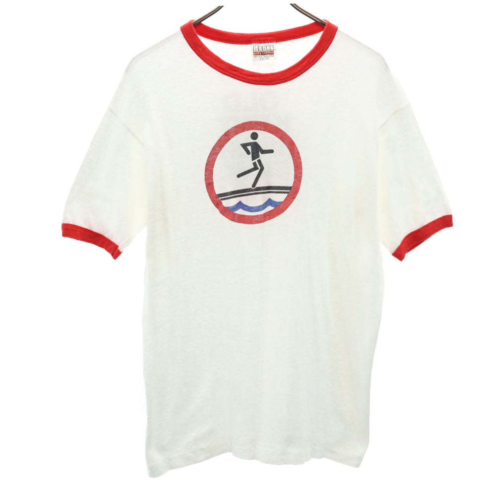 Hanes ヘインズ 70s 80s USA製 半袖 リンガー Tシャツ L ホワイト トリム オールド ヴィンテージ メンズ