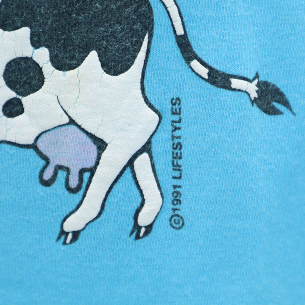 シグナル スポーツ 90s USA製 牛 半袖 LIFESTYLES Tシャツ L 水色 シングルステッチ オールド ヴィンテージ メンズ