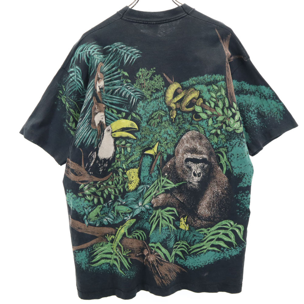 フルーツオブザルーム 90s USA製 アニマルプリント 半袖 シングルステッチ Tシャツ XL ブラック系 FRUIT OF THE LOOM オールド ヴィンテージ メンズ