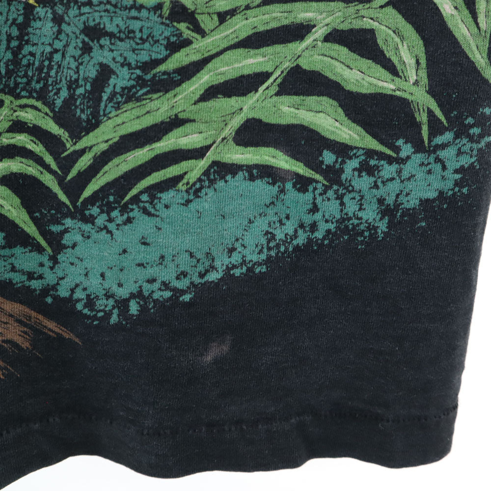 フルーツオブザルーム 90s USA製 アニマルプリント 半袖 シングルステッチ Tシャツ XL ブラック系 FRUIT OF THE LOOM オールド ヴィンテージ メンズ