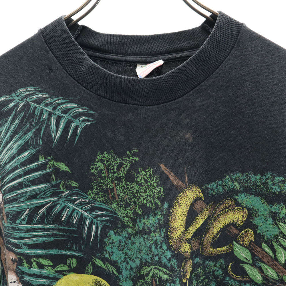 フルーツオブザルーム 90s USA製 アニマルプリント 半袖 シングルステッチ Tシャツ XL ブラック系 FRUIT OF THE LOOM オールド ヴィンテージ メンズ