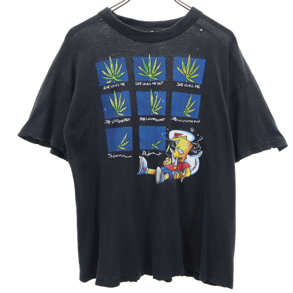 アメリカンフラッグ 90s プリント 半袖 シンプソンズ マリファナ Tシャツ L ブラック系 AMERICAN FLAG シングルステッチ オールド ヴィンテージ メンズ