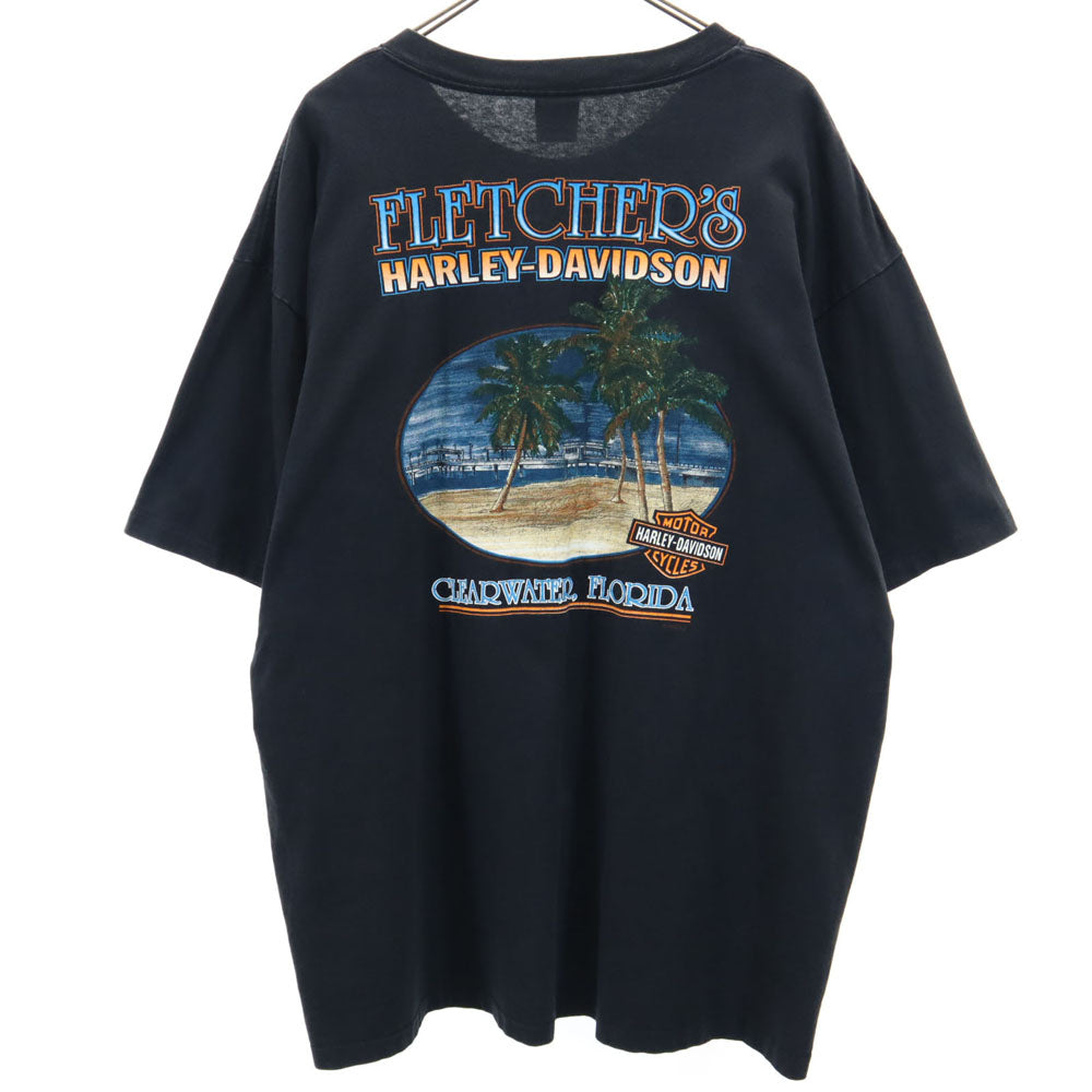HARLEY DAVIDSON ハーレーダビッドソン 90s プリント 半袖 シングルステッチ Tシャツ XXL ブラック系 HOLOUBEK ビッグサイズ オールド ヴィンテージ メンズ