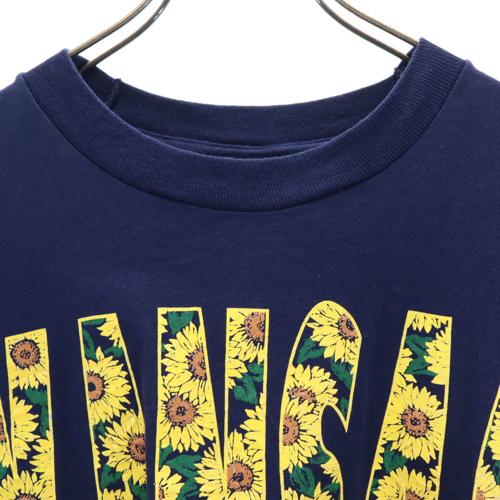 FRUIT OF THE LOOM フルーツオブザルーム 90s USA製 プリント 半袖 KANSAS ヒマワリ Tシャツ XL ネイビー系 オールド ヴィンテージ メンズ