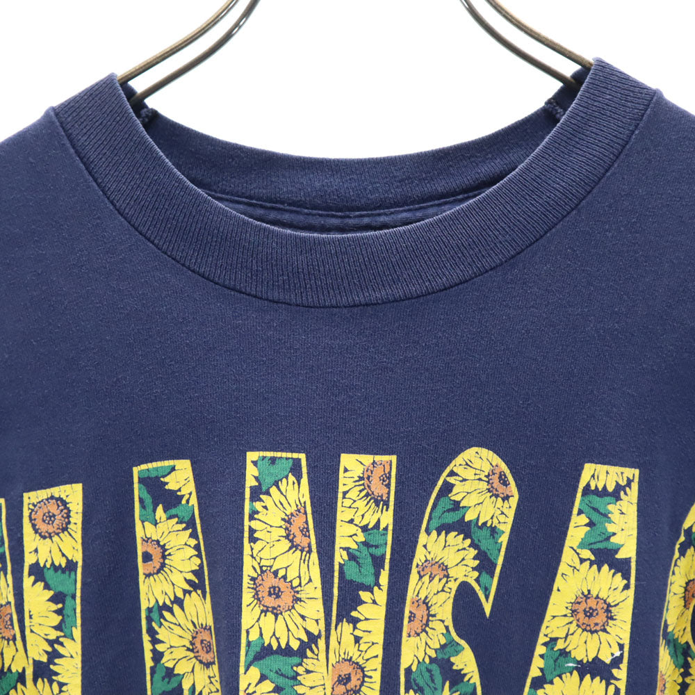 FRUIT OF THE LOOM フルーツオブザルーム 90s USA製 プリント 半袖 KANSAS ヒマワリ Tシャツ XL ネイビー系 オールド ヴィンテージ メンズ