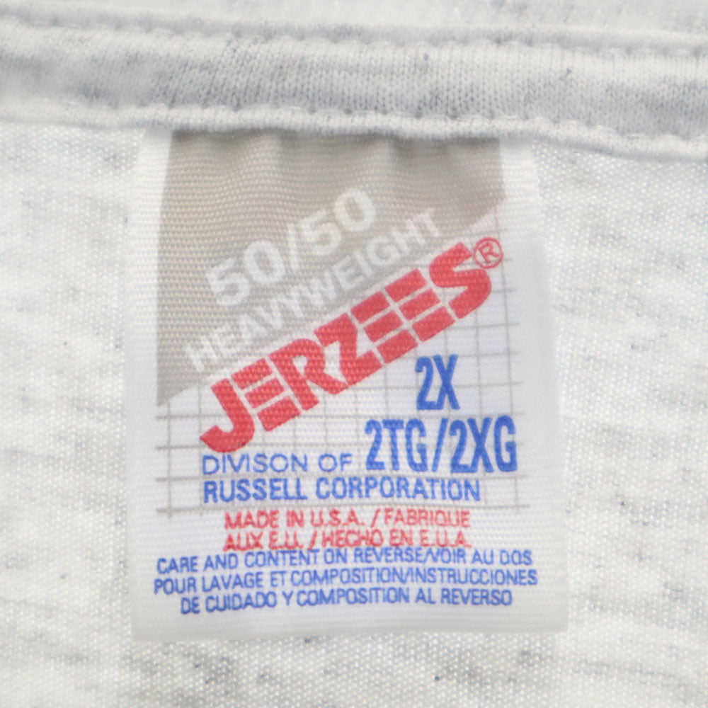 ジャージーズ 90s USA製 プリント 半袖 Tシャツ 2X グレー系 JERZEES ビッグサイズ オールド ヴィンテージ メンズ