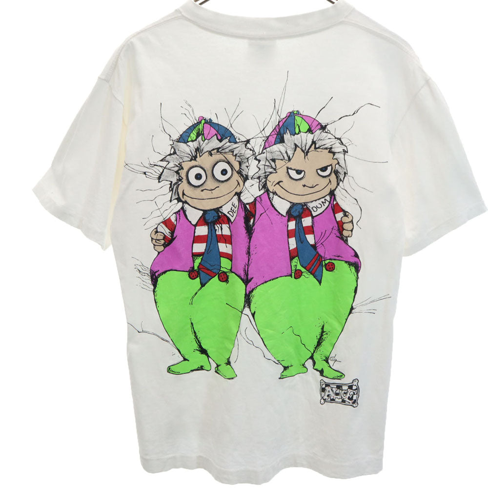 アンダジア 90s バックプリント 半袖 アリスワンダーランド トゥイードルダム/トゥイードルディー Tシャツ M ホワイト系 シングルステッチ オールド ヴィンテージ メンズ