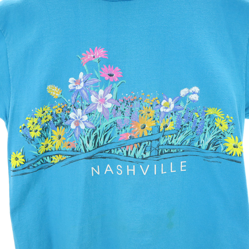 anbil アンビル 90s USA製 花 プリント 半袖 Tシャツ XL ブルー系 オールド ヴィンテージ メンズ