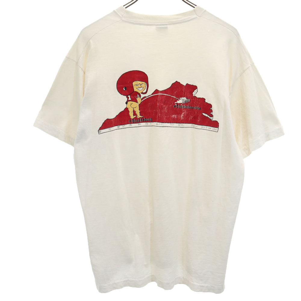 FRUIT OF THE LOOM フルーツオブザルーム 90s USA製 バックプリント 半袖 シングルステッチ Tシャツ XL アイボリー系 アメリカンフットボール バージニア オールド ヴィンテージ メンズ