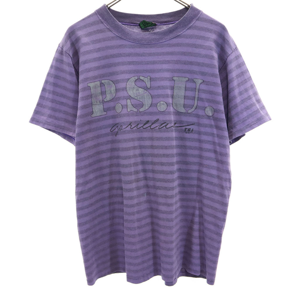 TSi 90s USA製 ボーダー柄 半袖 シングルステッチ Tシャツ M パープル オールド ヴィンテージ メンズ