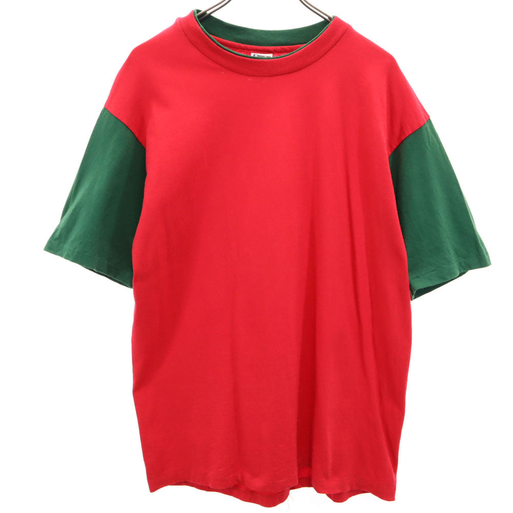 L.A.T 90s USA製 バイカラー 半袖 シングルステッチ Tシャツ L レッド オールド ヴィンテージ メンズ