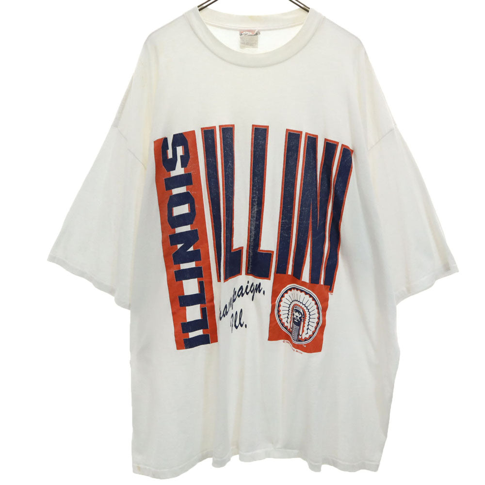 ナツメグ 80s USA製 イリノイ ファイティング 半袖 Tシャツ ONESIZE ホワイト NUTMEG ビッグサイズ ILLINOIS ILLINI カレッジ シングルステッチ オールド ヴィンテージ メンズ