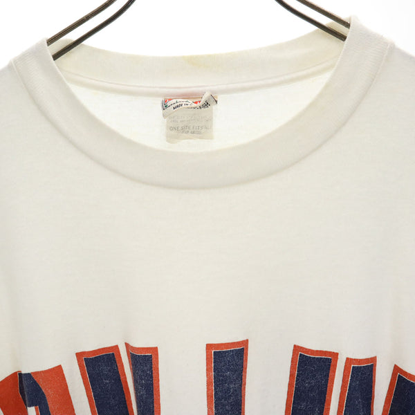 ナツメグ 80s USA製 イリノイ ファイティング 半袖 Tシャツ ONESIZE ホワイト NUTMEG ビッグサイズ ILLINOIS ILLINI カレッジ シングルステッチ オールド ヴィンテージ メンズ