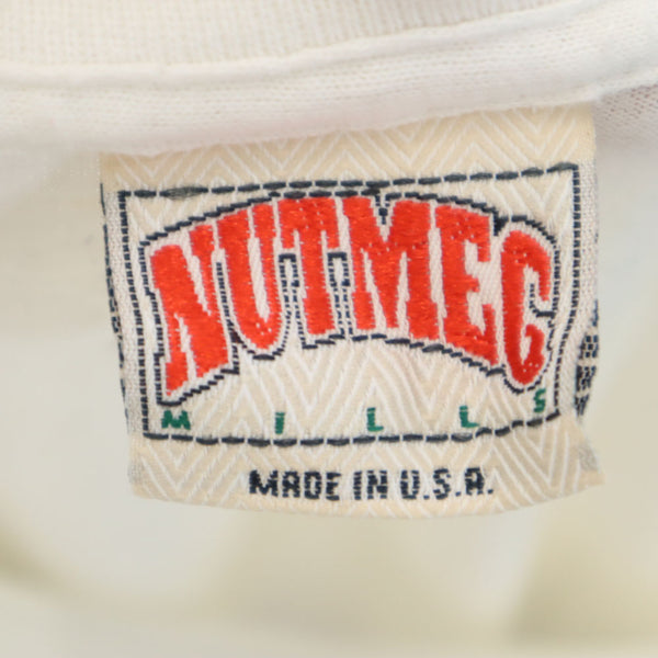 ナツメグ 80s USA製 イリノイ ファイティング 半袖 Tシャツ ONESIZE ホワイト NUTMEG ビッグサイズ ILLINOIS ILLINI カレッジ シングルステッチ オールド ヴィンテージ メンズ