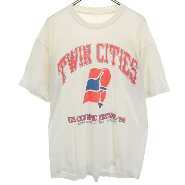 オールド 80s TWIN CITIES 半袖 シングルステッチ Tシャツ アイボリー系 OLD ヴィンテージ メンズ