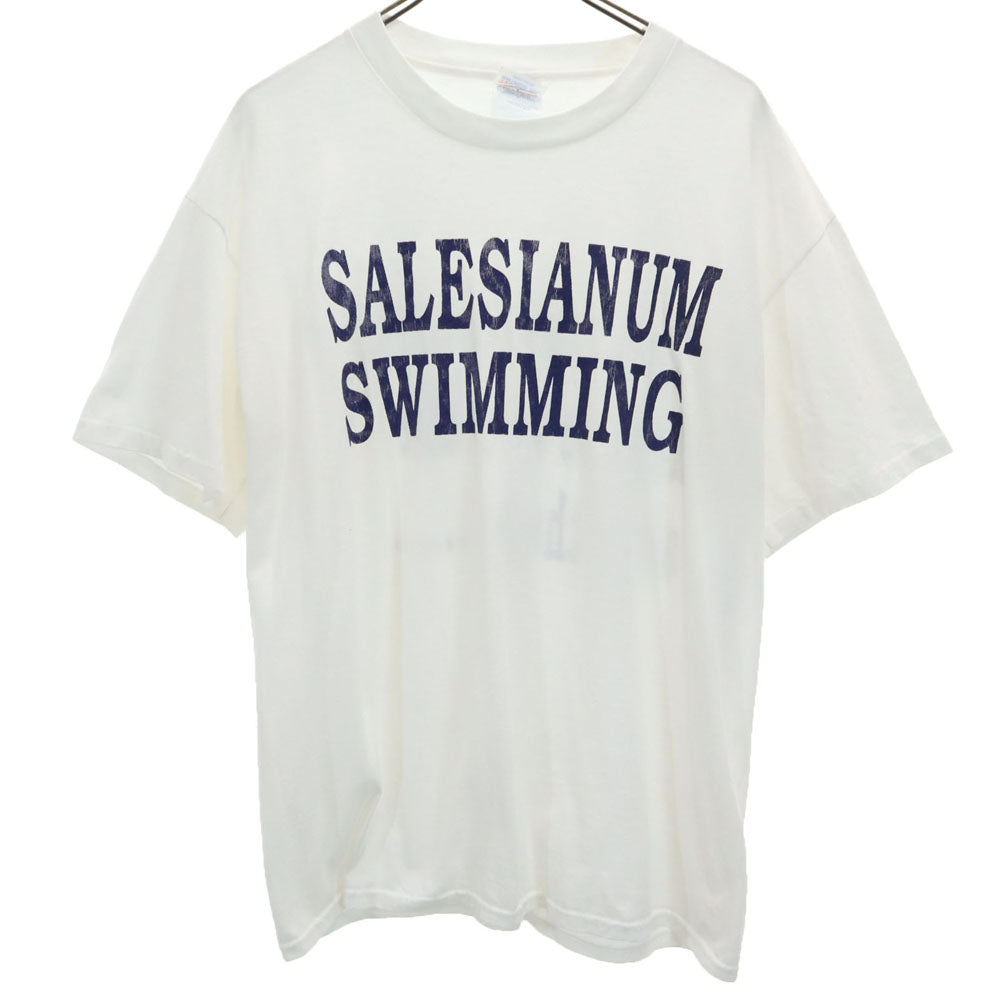 Hanes ヘインズ 90s SALESIANUM SWIMMING 半袖 シングルステッチ Tシャツ L ホワイト オールド ヴィンテージ メンズ