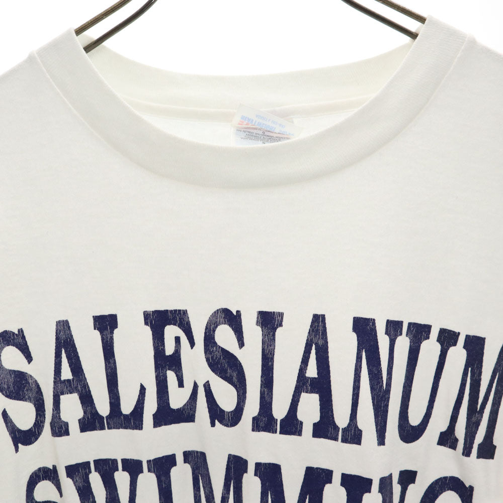 Hanes ヘインズ 90s SALESIANUM SWIMMING 半袖 シングルステッチ Tシャツ L ホワイト オールド ヴィンテージ メンズ