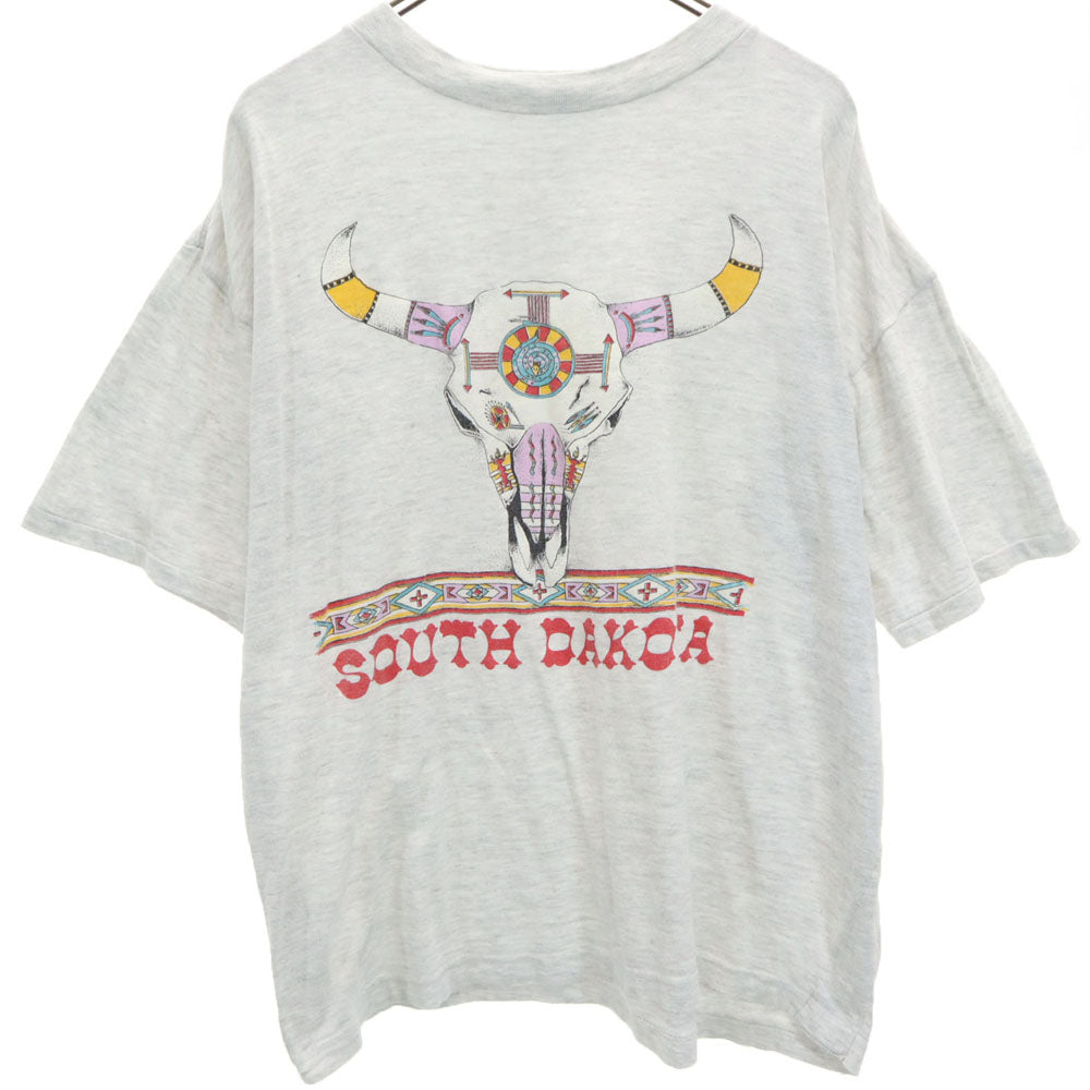 マイアミ 90s ネイティブプリント 半袖 シングルステッチ Tシャツ XL ライトグレー オールド ヴィンテージ メンズ