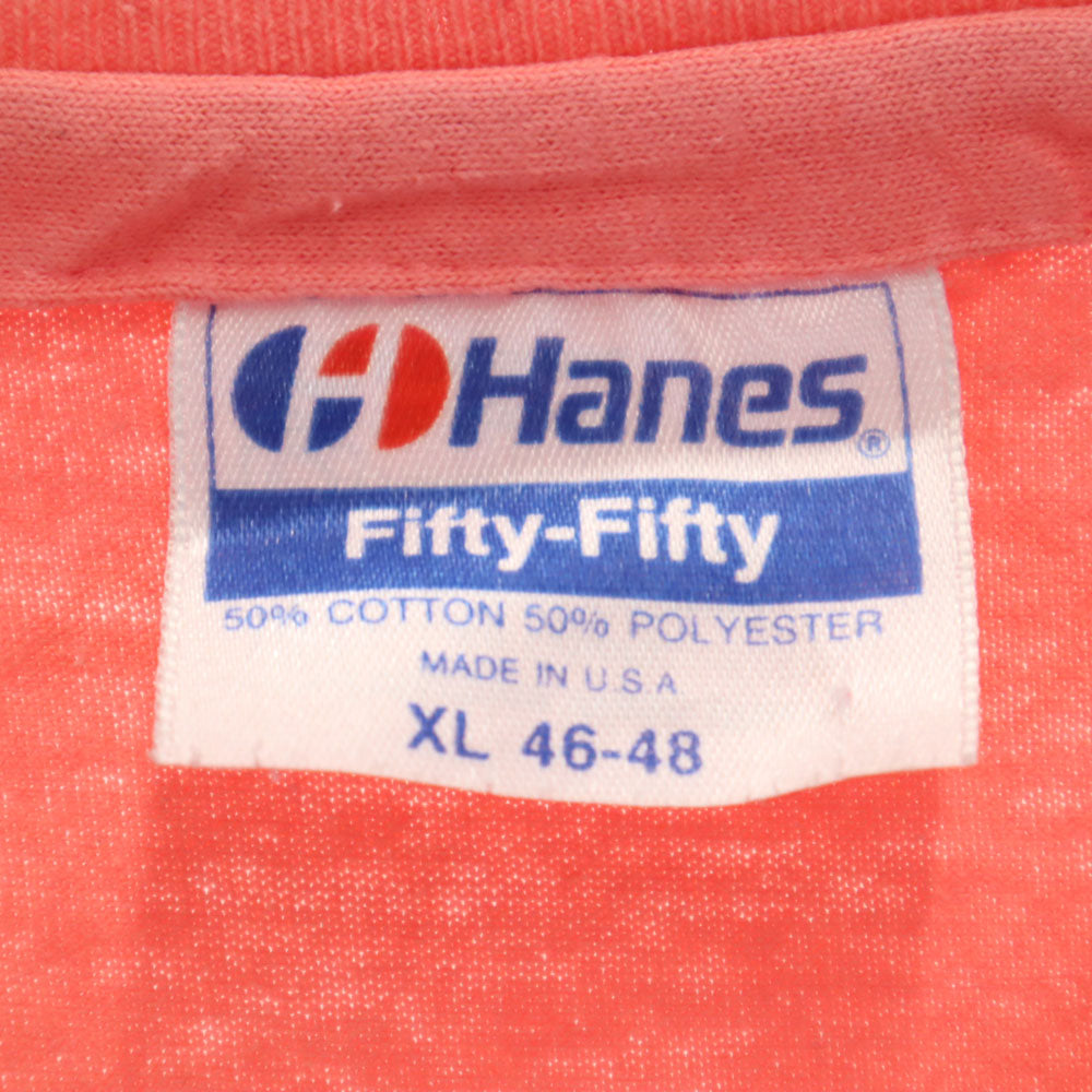 Hanes ヘインズ 90s USA製 ネイティブプリント 半袖 シングルステッチ Tシャツ XL コーラルピンク系 オールド ヴィンテージ メンズ