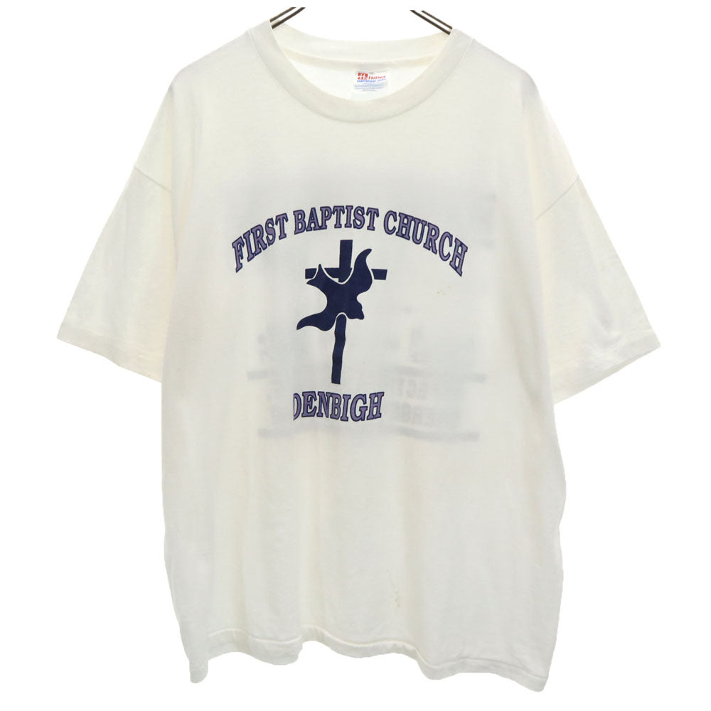 ヘインズ 90s USA製 プリント 半袖 シングルステッチ Tシャツ XL ホワイト Hanes オールド ヴィンテージ メンズ